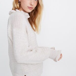 Madewell Ruffle Neck Pullover Sweater Cream Medium